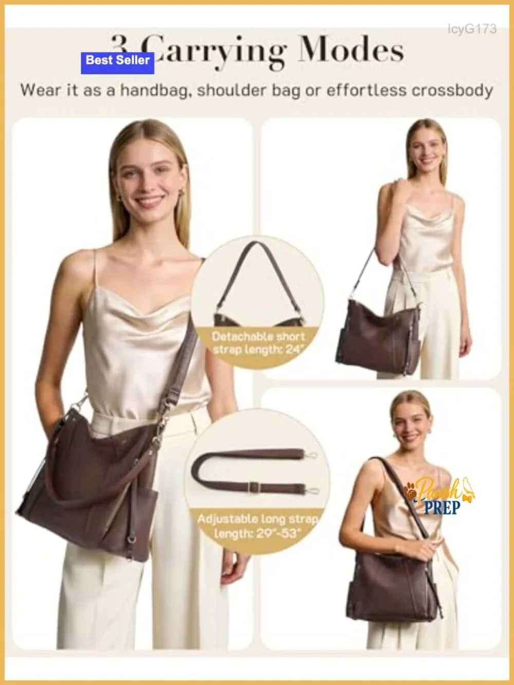Vegan Leather Hobo Bag with Multi-Pockets Crossbody Shoulder Tote